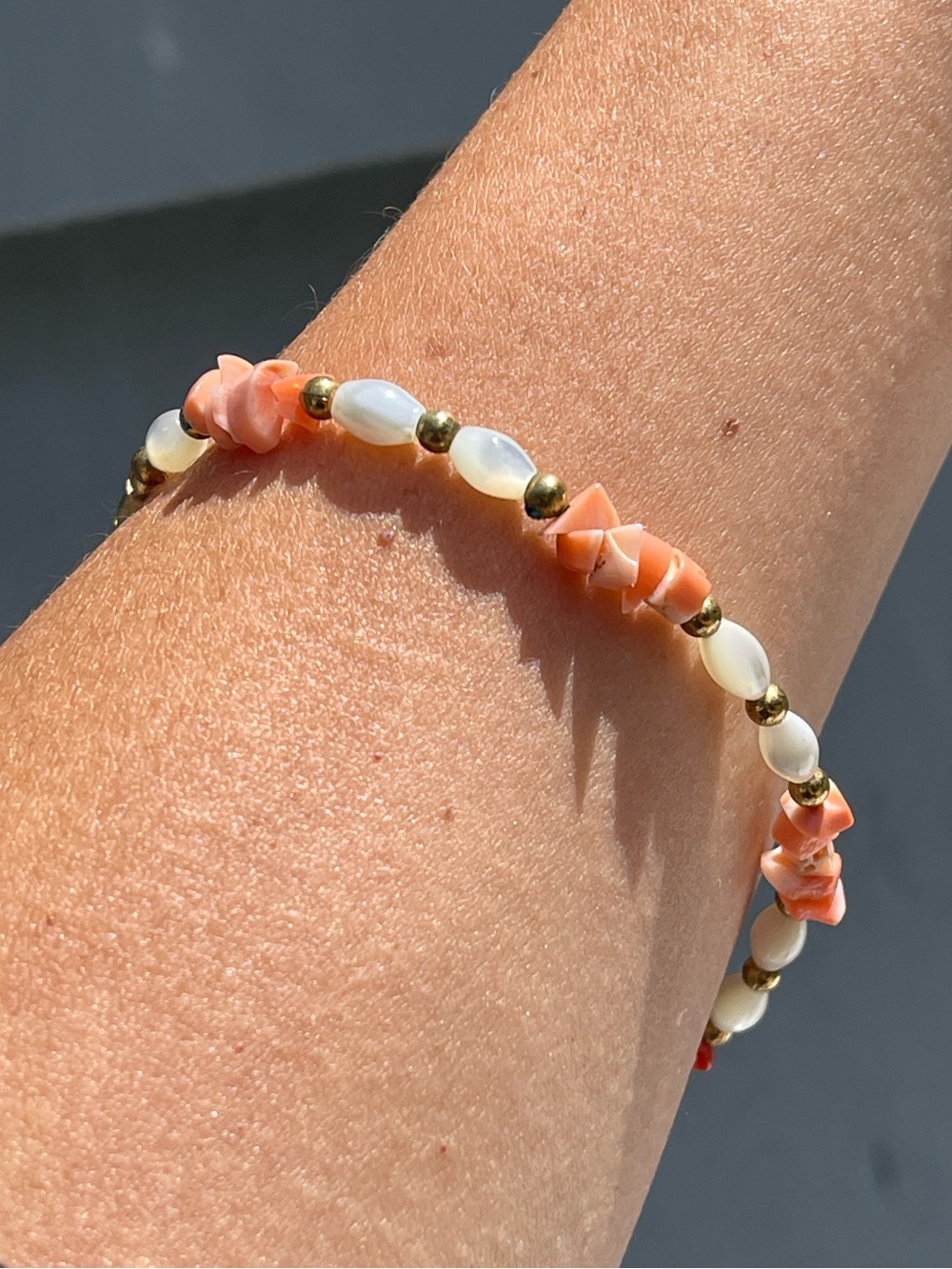 Pink coral bracelet pearls beads